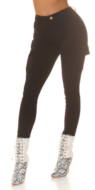 Musthave hoge taille skinny jeans in cargo look zwart